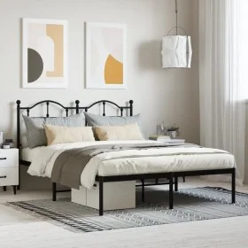 Bed frame with black metal headboard 140x190 cm by vidaXL, Beds and slatted bases - Ref: Foro24-353439, Price: 102,25 €, Disc...