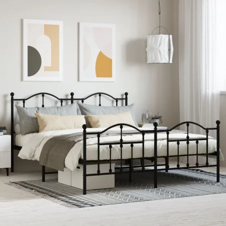 Estructura de cama cabecero y estribo metal negro 183x213cm de vidaXL, Camas y somieres - Ref: Foro24-353462, Precio: 133,81 ...