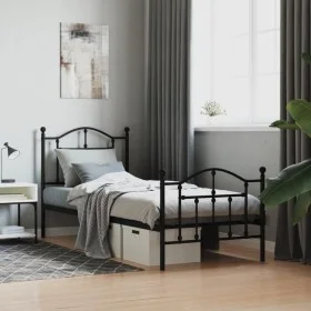 Bed frame with headboard and black metal footboard 90x190 cm by vidaXL, Beds and slatted bases - Ref: Foro24-353449, Price: 8...