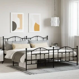 Black metal headboard and footboard bed frame 193x203cm by vidaXL, Beds and slatted bases - Ref: Foro24-353463, Price: 145,85...