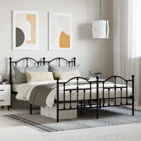 Black metal headboard and footboard bed frame 140x190 cm by vidaXL, Beds and slatted bases - Ref: Foro24-353457, Price: 122,4...