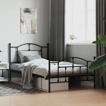 Estructura de cama con cabecero y estribo metal negro 107x203cm de vidaXL, Camas y somieres - Ref: Foro24-353453, Precio: 101...