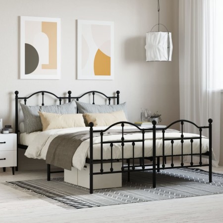 Estructura de cama cabecero y estribo metal negro 140x200 cm de vidaXL, Camas y somieres - Ref: Foro24-353458, Precio: 143,00...