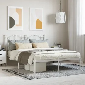 Metal bed frame with white headboard 140x190 cm by vidaXL, Beds and slatted bases - Ref: Foro24-353488, Price: 115,74 €, Disc...