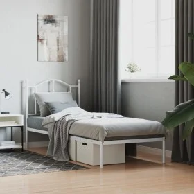 Metal bed frame with white headboard 90x200 cm by vidaXL, Beds and slatted bases - Ref: Foro24-353481, Price: 74,89 €, Discou...