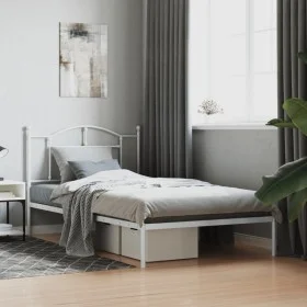 Metal bed frame with white headboard 107x203 cm by vidaXL, Beds and slatted bases - Ref: Foro24-353484, Price: 80,90 €, Disco...