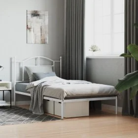 Metal bed frame with white headboard 100x190 cm by vidaXL, Beds and slatted bases - Ref: Foro24-353482, Price: 78,49 €, Disco...