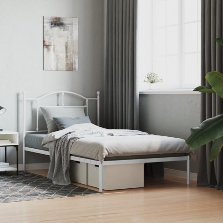 Bettgestell aus Metall mit weißem Kopfteil 100x190 cm von vidaXL, Betten und Lattenroste - Ref: Foro24-353482, Preis: 79,76 €...