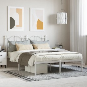 Estructura de cama de metal con cabecero blanca 135x190 cm de vidaXL, Camas y somieres - Ref: Foro24-353487, Precio: 120,41 €...