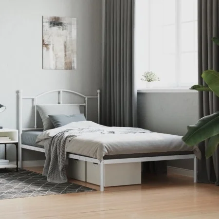 Metal bed frame with white headboard 100x200 cm by vidaXL, Beds and slatted bases - Ref: Foro24-353483, Price: 76,29 €, Disco...