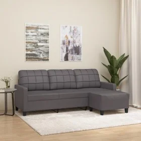 3-Sitzer-Sofa mit Hocker aus grauem Kunstleder 180 cm von vidaXL, Sofas - Ref: Foro24-3201016, Preis: 275,40 €, Rabatt: %