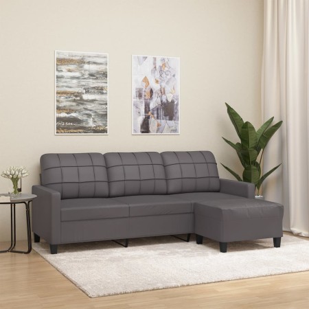 Sofá de 3 plazas con taburete cuero sintético gris 180 cm de vidaXL, Sofás - Ref: Foro24-3201016, Precio: 318,51 €, Descuento: %
