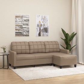 3-seater sofa and footstool in synthetic leather, cappuccino color, 180 cm by vidaXL, Sofas - Ref: Foro24-3201018, Price: 320...