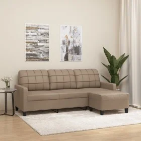 3-seater sofa and footstool in synthetic leather, cappuccino color, 180 cm by vidaXL, Sofas - Ref: Foro24-3201018, Price: 331...