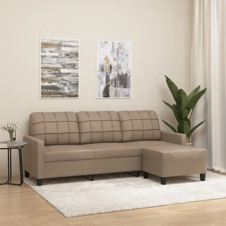 3-seater sofa and footstool in synthetic leather, cappuccino color, 180 cm by vidaXL, Sofas - Ref: Foro24-3201018, Price: 331...