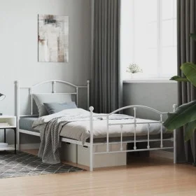 Metal bed frame with headboard and footboard white 107x203 cm by vidaXL, Beds and slatted bases - Ref: Foro24-353502, Price: ...