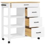 Carrito de cocina MONZA madera maciza de pino 84x40x88,5 cm