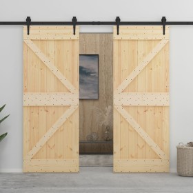 Puerta corredera con herrajes madera maciza de pino 90x210 cm