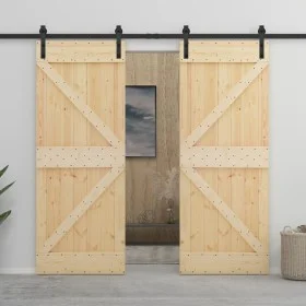 Schiebetür mit Beschlägen aus massivem Kiefernholz, 100 x 210 cm von vidaXL, Türen - Ref: Foro24-3057599, Preis: 431,56 €, Ra...