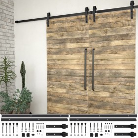 Kit de herrajes de puertas correderas acero negro 2 uds 200 cm