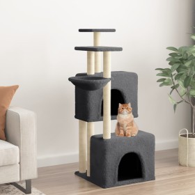 Rascador para gatos con postes de sisal gris oscuro 122 cm