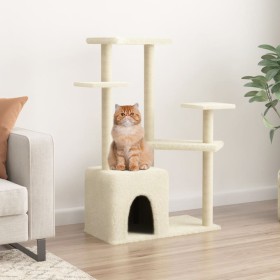 Rascador para gatos con postes de sisal color crema 107,5 cm