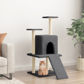 Rascador para gatos con postes de sisal gris oscuro 110 cm