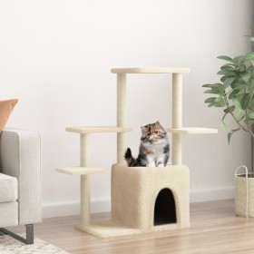 Rascador para gatos con postes de sisal color crema 97,5 cm