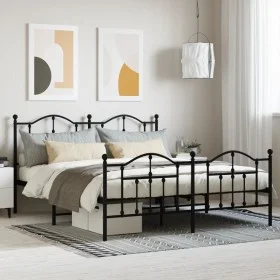 Black metal headboard and footboard bed frame 180x200 cm by vidaXL, Beds and slatted bases - Ref: Foro24-353461, Price: 170,1...
