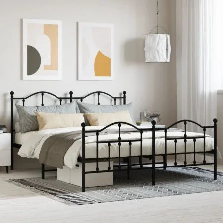 Black metal headboard and footboard bed frame 180x200 cm by vidaXL, Beds and slatted bases - Ref: Foro24-353461, Price: 170,2...