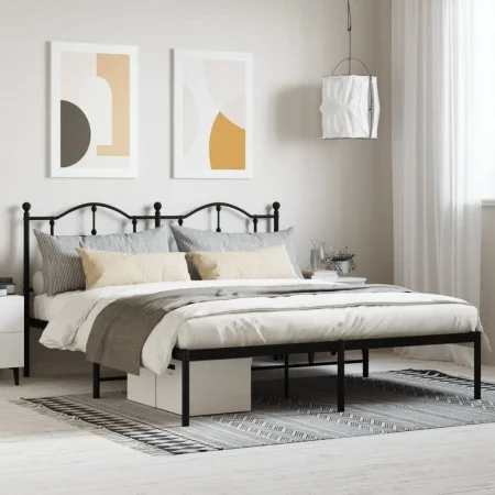 Estructura de cama con cabecero metal negro 180x200 cm de vidaXL, Camas y somieres - Ref: Foro24-353443, Precio: 134,71 €, De...