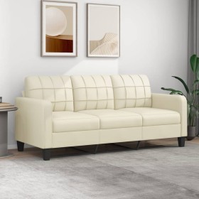 Sofá de 3 plazas de cuero sintético color crema 180 cm