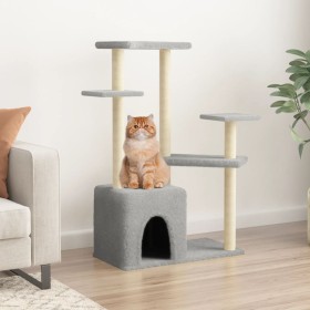 Rascador para gatos con postes de sisal gris claro 107,5 cm