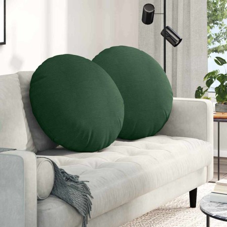 Cojines para asiento 2 pcs Verde oscuro Ø 80 cm Tela de pana