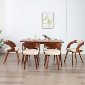 Esszimmerstühle, 6 Stück, gebogenes Holz und cremefarbenes Kunstleder von vidaXL, Essstühle - Ref: Foro24-278841, Preis: 910,...