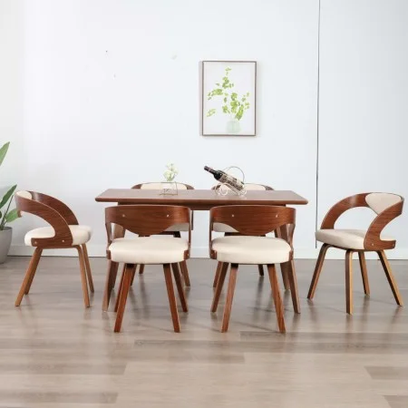 Esszimmerstühle, 6 Stück, gebogenes Holz und cremefarbenes Kunstleder von vidaXL, Essstühle - Ref: Foro24-278841, Preis: 910,...