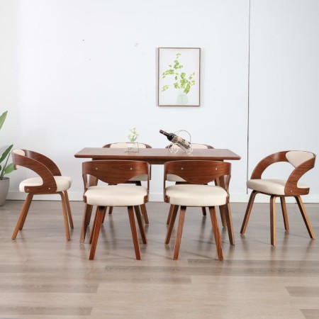 Esszimmerstühle, 6 Stück, gebogenes Holz und cremefarbenes Kunstleder von vidaXL, Essstühle - Ref: Foro24-278841, Preis: 1,00...