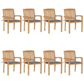 Sillas de jardín apilables 8 uds madera de teca con cojines
