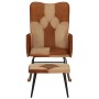 Rocking chair with stool genuine leather and brown canvas by vidaXL, Rocking chairs - Ref: Foro24-339707, Price: 130,44 €, Di...