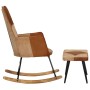 Rocking chair with stool genuine leather and brown canvas by vidaXL, Rocking chairs - Ref: Foro24-339707, Price: 130,44 €, Di...