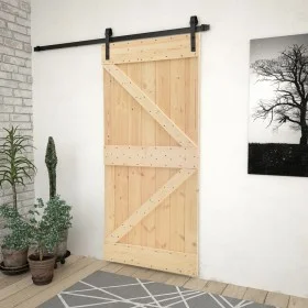 Schiebetür mit Beschlägen aus massivem Kiefernholz, 80 x 210 cm von vidaXL, Türen - Ref: Foro24-3057491, Preis: 190,72 €, Rab...