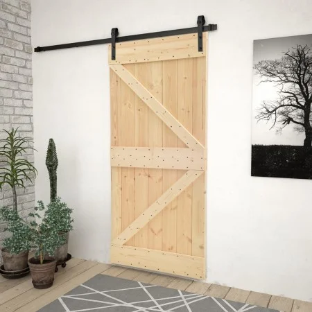 Schiebetür mit Beschlägen aus massivem Kiefernholz, 80 x 210 cm von vidaXL, Türen - Ref: Foro24-3057492, Preis: 193,03 €, Rab...