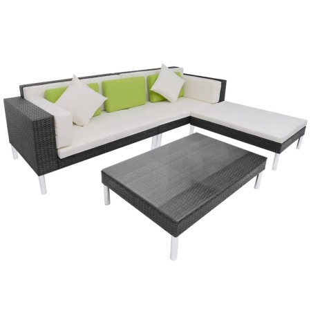 Set de muebles de jardín 4 pzas y cojines ratán sintético negro