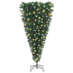 Árbol de Navidad artificial invertido con LEDs y bolas 210 cm