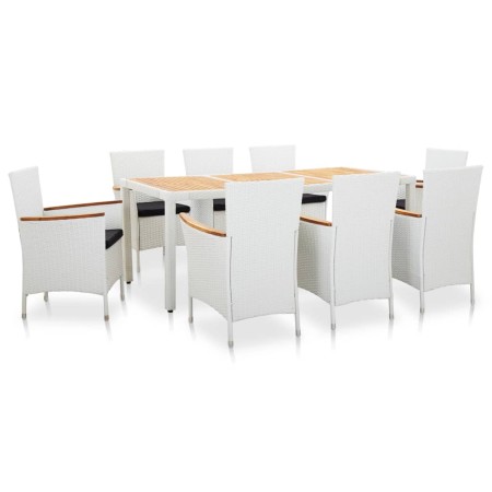 Conjunto de comedor de jardín 9 piezas ratán sintético blanco