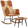 Rocking chair with stool genuine leather and brown canvas by vidaXL, Rocking chairs - Ref: Foro24-339707, Price: 130,44 €, Di...
