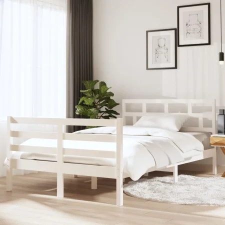 Small double bed frame solid wood white 120x190 cm by vidaXL, Beds and slatted bases - Ref: Foro24-3101254, Price: 147,90 €, ...