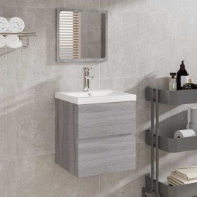 Armario de baño con espejo madera contrachapada gris Sonoma