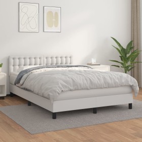 Cama box spring con colchón cuero sintético blanco 140x190 cm