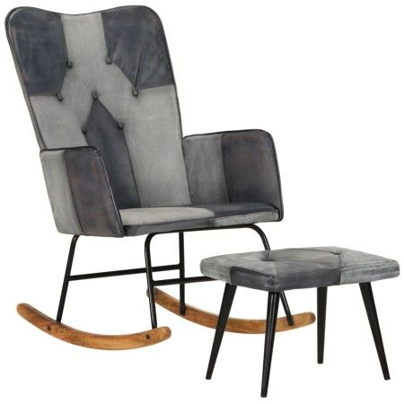 Schaukelstuhl mit Hocker aus echtem Leder und grauem Canvas von vidaXL, Schaukelstühle - Ref: Foro24-339709, Preis: 130,28 €,...